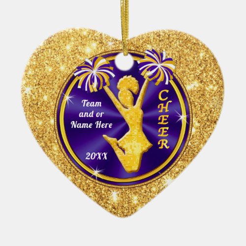 Purple and Gold Cheer Team Gifts BULK or Buy One Ceramic Ornament