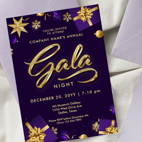 Purple and Gold Christmas Gala Party Business Invitation