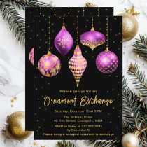 Purple and Gold Christmas Ornament Exchange Invitation