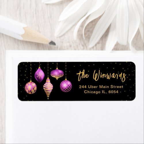 Purple and Gold Christmas Ornaments Label