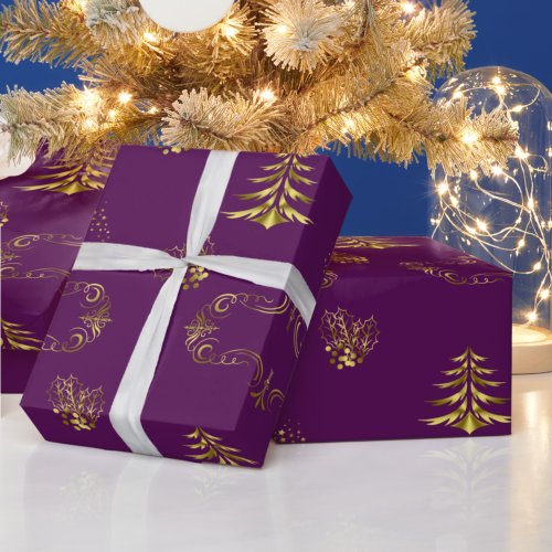 Purple and Gold Christmas Wrapping Paper