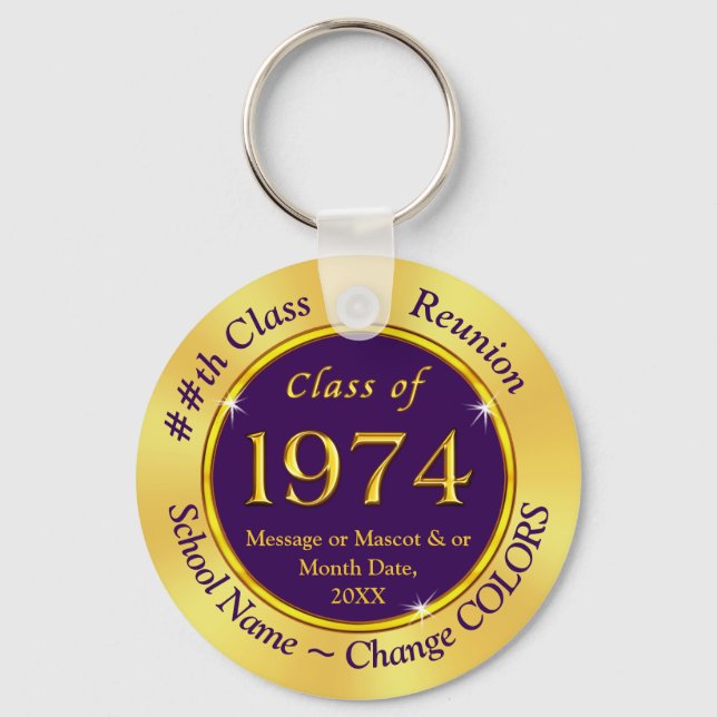Purple and Gold Class of 1974 Gifts Class Reunion Keychain (Front)
