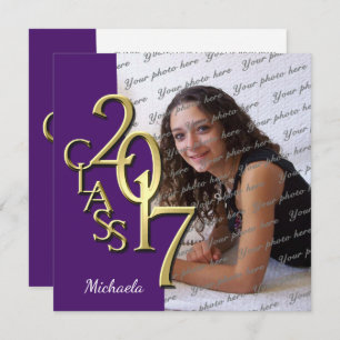 Purple and Gold Class of 2017 Photo Graduation Invitation
