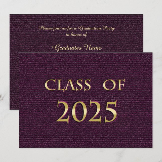 Purple and Gold Class of 2025 Graduation Party  Invitation (Front/Back)