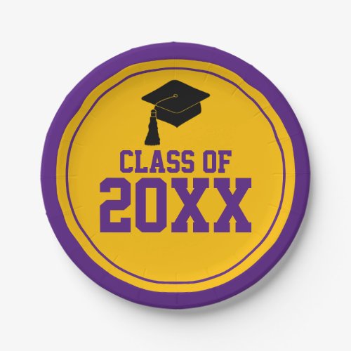 Purple and Gold Class Year Graduation Party Paper Plates
