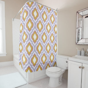 Purple and Gold Colorful Ogee Ikat Pattern Shower Curtain