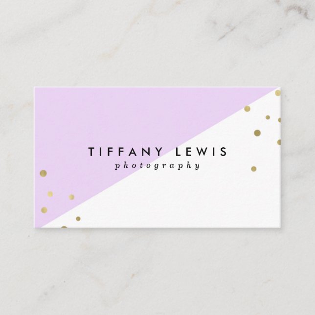 Purple and Gold Confetti Business Cards (Front)