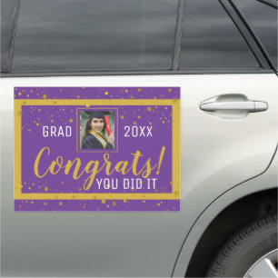 Purple And Gold Confetti Congrats Grad 2021 Photo Car Magnet