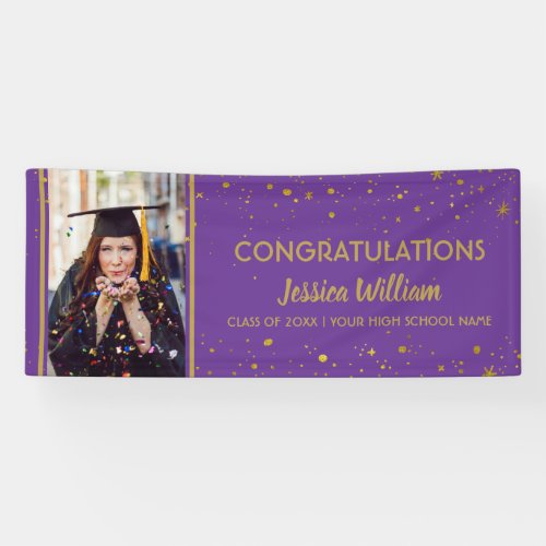 Purple And Gold Confetti Graduate Photo Graduation Banner