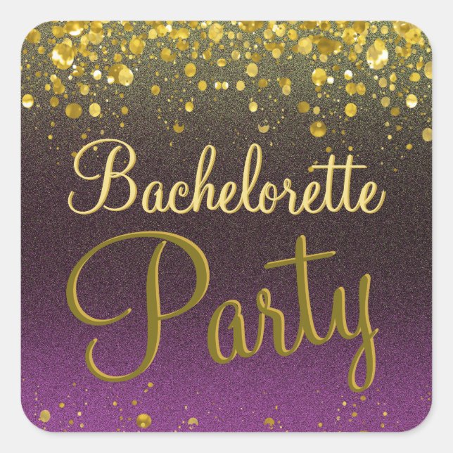 Purple and Gold Confetti Square Sticker (Front)