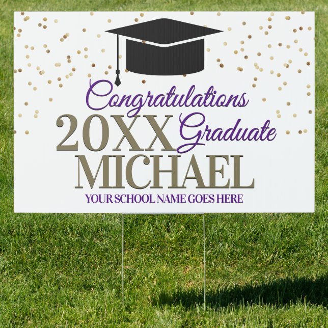 Purple and Gold Congratulations Graduate Sign (Insitu)