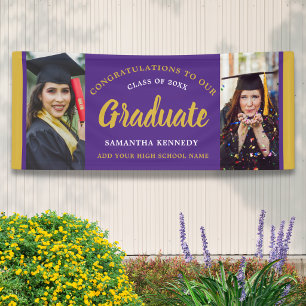 Purple And Gold Congratulations Graduation 2 Photo Banner