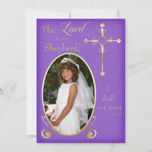 Purple and Gold Cross Photo Communion Announcement