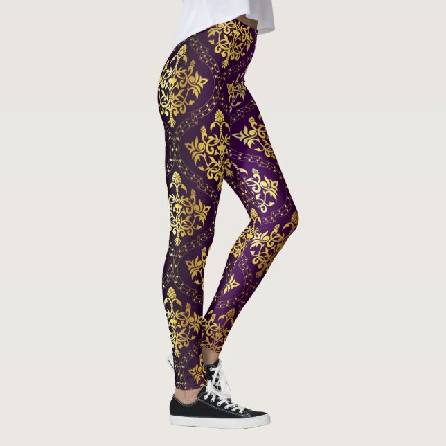 Purple And Gold Damask Leggings (Right)