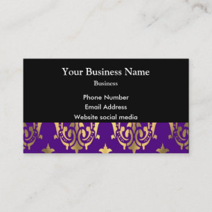 Purple and gold damask on black business card