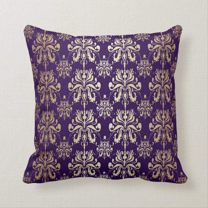 Purple and Gold Damask Pillow by Julia Bars