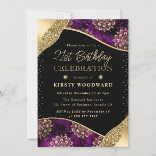 Purple and Gold Dharma Pattern 21st Birthday Invitation