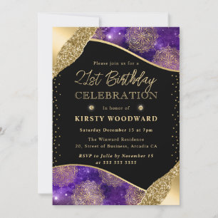 Purple and Gold Dharma Pattern 21st Birthday Invitation