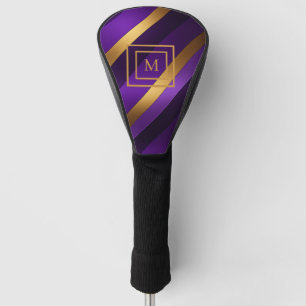Purple and Gold Diagonal Striped Monogrammed Golf Head Cover