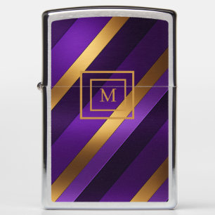 Purple and Gold Diagonal Striped Monogrammed Zippo Lighter