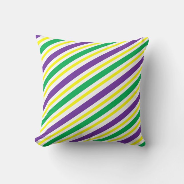 Purple and Gold Diagonal Striped Throw Pillow (Front)