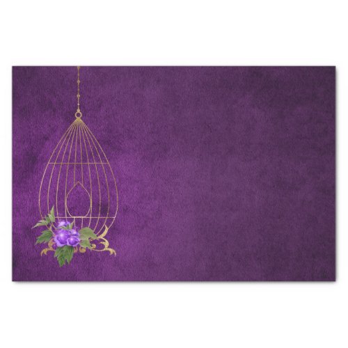 Purple and Gold Distressed Grunge Floral Birdcage Tissue Paper