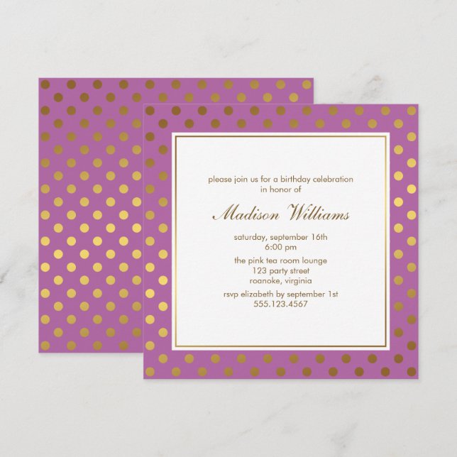 Purple and Gold Dots Modern Bridal Shower Invitation (Front/Back)