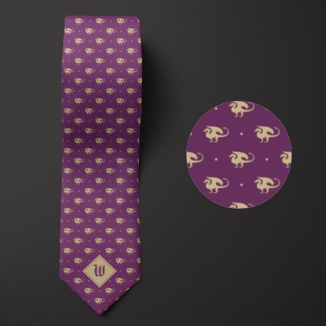 Purple and Gold Dragon in Profile with Monogram Neck Tie (Creator Uploaded)