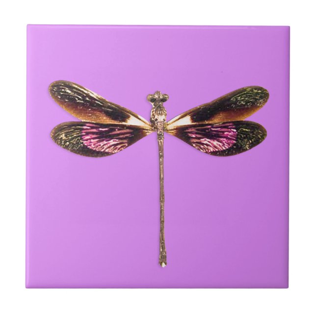 Purple and Gold Dragonfly  Ceramic Tile (Front)
