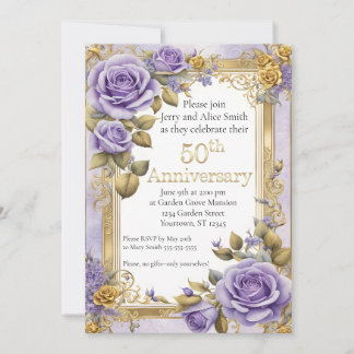 Purple and Gold Elegance 50th Anniversary Invitation
