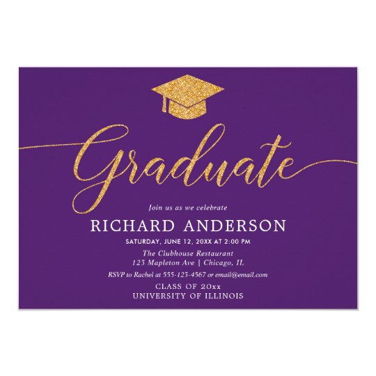 Purple And Gold Elegant Graduation Party Graduate Invitation