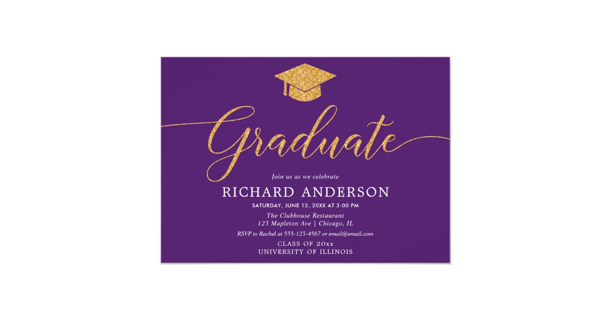 Purple and gold elegant graduation party Graduate Invitation | Zazzle.com