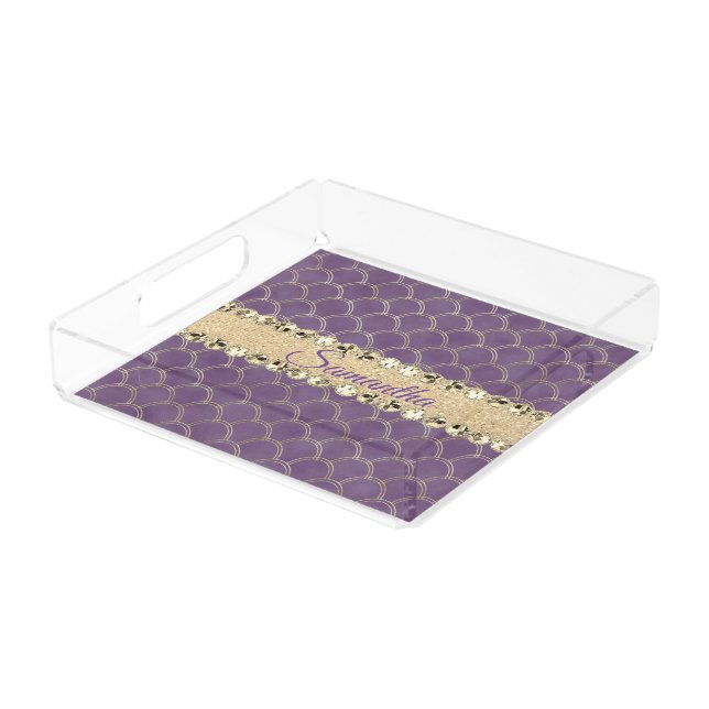 Purple and Gold Faux Foil Bling            Acrylic Tray (Angled)