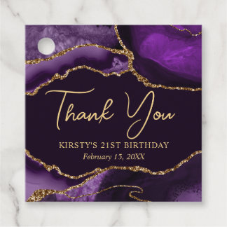 Purple and Gold Faux Glitter Agate Birthday Party Favor Tags