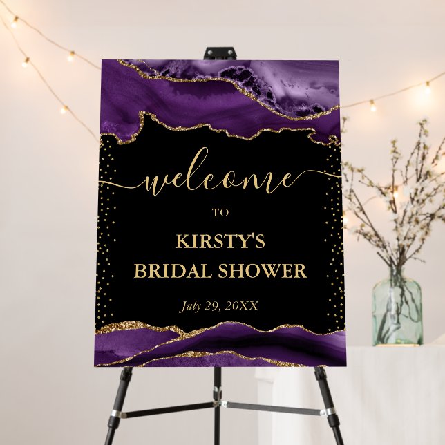 Purple and Gold Faux Glitter Agate Bridal Shower Foam Board (In Situ (Stand))