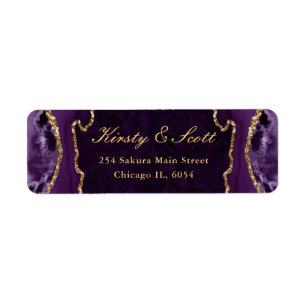 Purple and Gold Faux Glitter Agate Wedding address Label