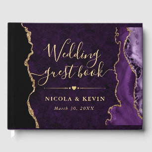 Purple and Gold Faux Glitter Agate Wedding Guest Book