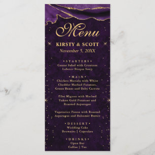 Purple and Gold Faux Glitter Agate Wedding Menu