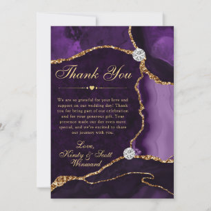 Purple and Gold Faux Glitter Agate Wedding Thank You Card