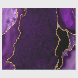 Purple and Gold Faux Glitter Agate Wrapping Paper