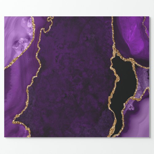 Purple and Gold Faux Glitter Agate Wrapping Paper