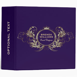 Purple And Gold Faux Glitter Girly Floral Frame 3 Ring Binder