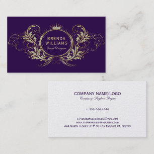 Purple And Gold Faux Glitter Girly Floral Frame Business Card