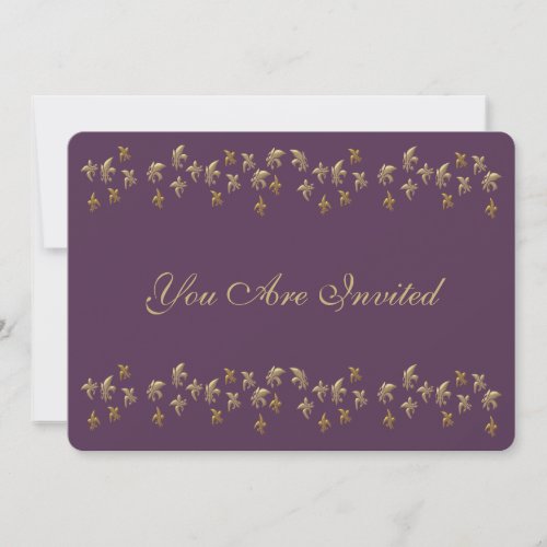 Purple and Gold Fleur de Lis Confetti Invitation
