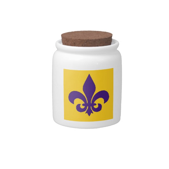 Purple and Gold Fleur de Lis Cookie Jar (Front)