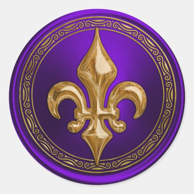 Purple and Gold Fleur de Lis Envelope Seal (Front)