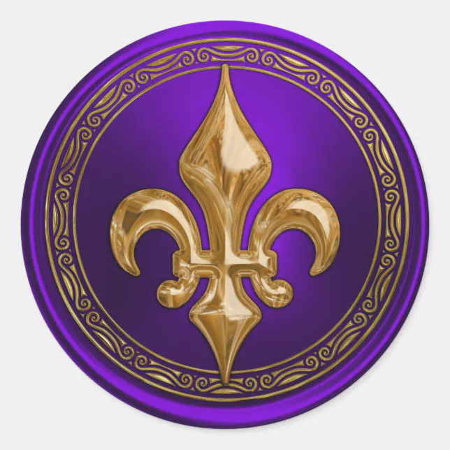 Purple and Gold Fleur de Lis Envelope Seal | Zazzle