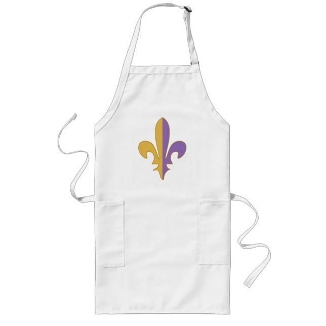 Purple and Gold fleur de lis Long Apron (Front)