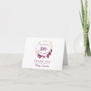 Purple and Gold Floral 100th Birthday Thank You Card