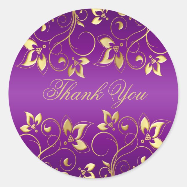 Purple and Gold Floral 1.5" Round Sticker (Front)